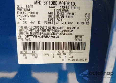 2024 Ford Maverick Xl z USA, uszkodzony, nr VIN 3FTTW8A35RRA76605